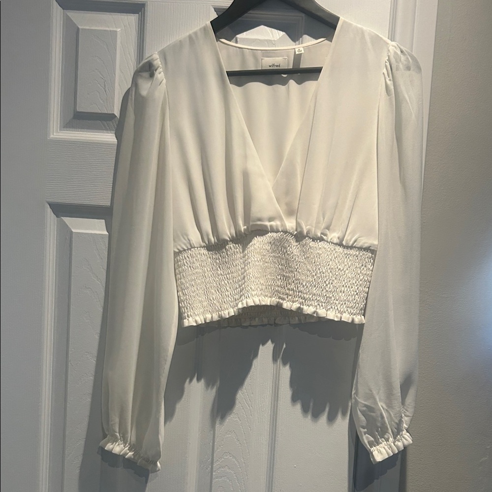 Aritzia Cream V-Neck Blouse